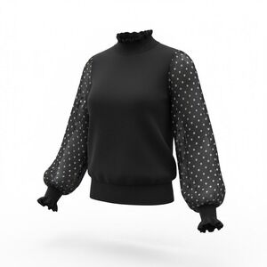 Nanette Lepore Women's Size M Sweater Mock Neck Polka Dot Balloon Sleeves Black